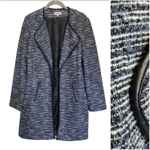 JM COLLECTION TEXTURED OPEN FRONT BLAZER CARDIGAN FAUX LEATHER TRIM MEDIUM EUC